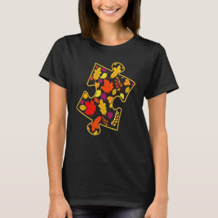 Autism Awareness Fall Leaf Autumn Thanksgiving Puz T-Shirt