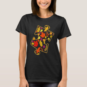 Autism Awareness Fall Leaf Autumn Thanksgiving Puz T-Shirt