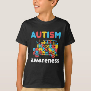 Autism Awareness Firefighter Fire Truck Puzzle T-Shirt