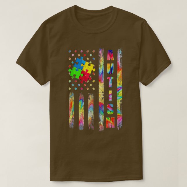 Autism Awareness Flag s American Flag Autism Dad M T-Shirt (Design Front)