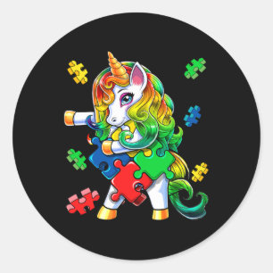 Autism Awareness Flossing Unicorn Puzzle Piece Gif Classic Round Sticker