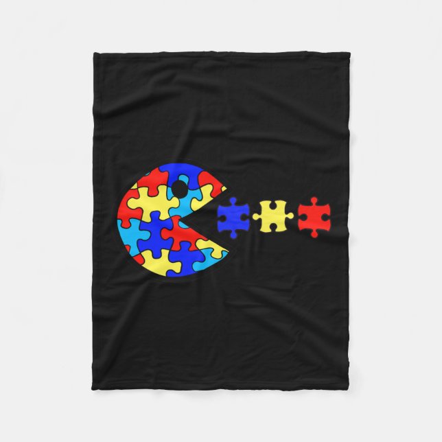 Autism Awareness Fun Autism Puzzle Piece Video Gam Fleece Blanket (Front)