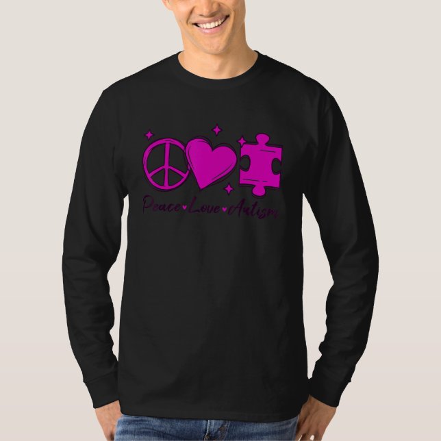 Autism Awareness Funny Peace Love Puzzle Kids Girl T-Shirt (Front)