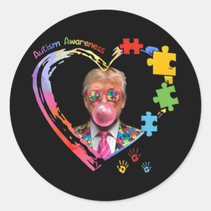 Autism Awareness Funny Trump Support Autistic Us F Classic Round Sticker