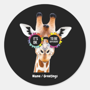 Autism Awareness Giraffe It’s OK to Be Different Classic Round Sticker