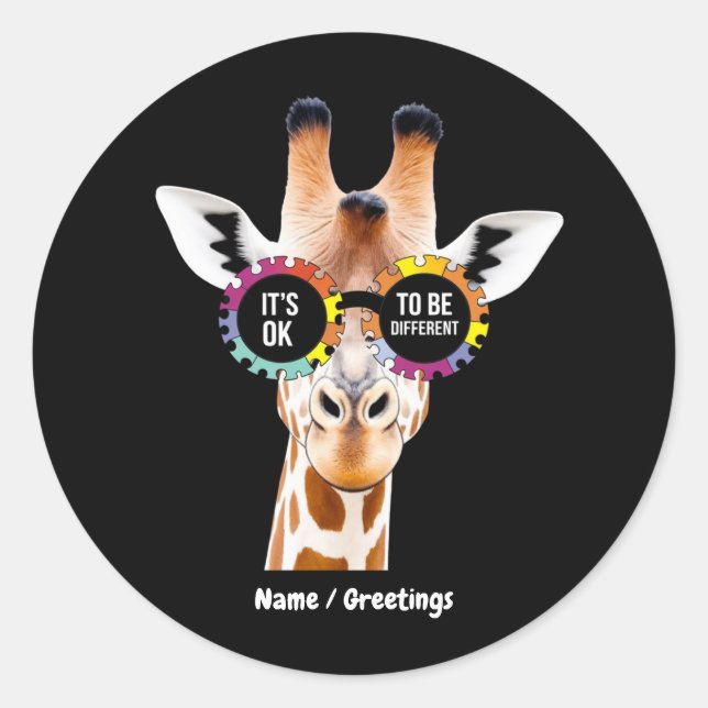 Autism Awareness Giraffe It’s OK to Be Different  Classic Round Sticker (Front)