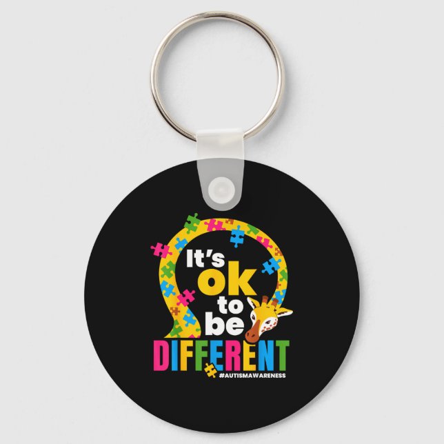 Autism Awareness Giraffe It’s Ok To Be Different G Key Ring (Front)