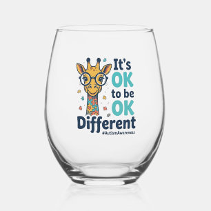 Autism Awareness Giraffe It’s OK to Be Different S Stemless Wine Glass