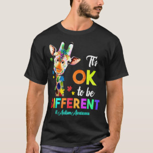 Autism Awareness Giraffe Puzzle Piece Its Ok To Be T-Shirt