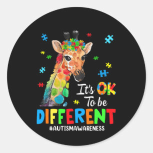 Autism Awareness Giraffe Women Kid Its Ok To Be Di Classic Round Sticker