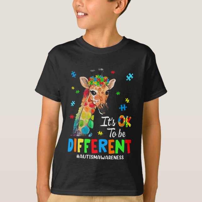 Autism Awareness Giraffe Women Kid Its Ok To Be Di T-Shirt (Front)