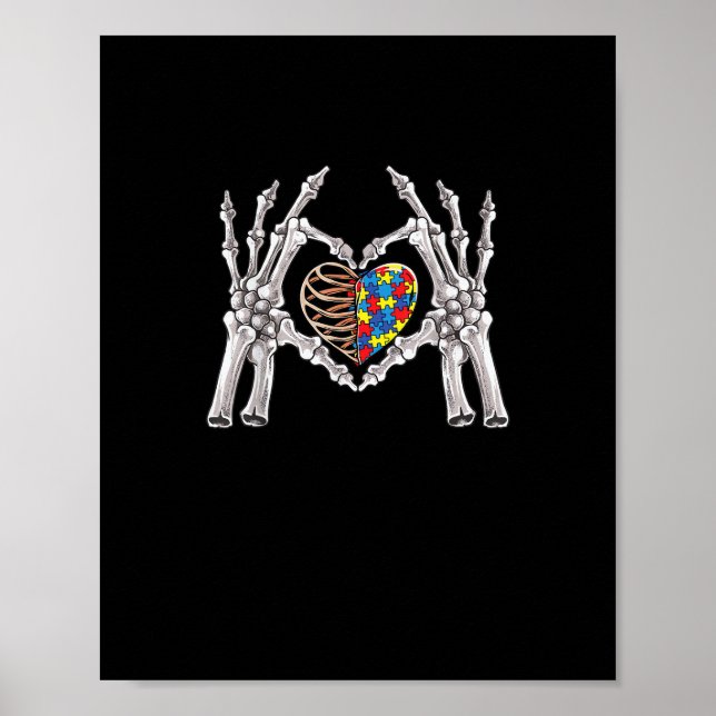 Autism Awareness Gothic Skull Hand Autism Puzzle P Poster (Front)