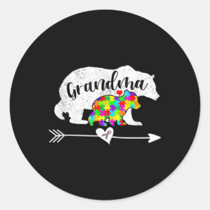 Autism Awareness Grandma Bear Support Autistic Adu Classic Round Sticker