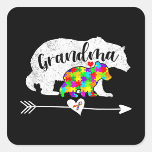 Autism Awareness Grandma Bear Support Autistic Adu Square Sticker