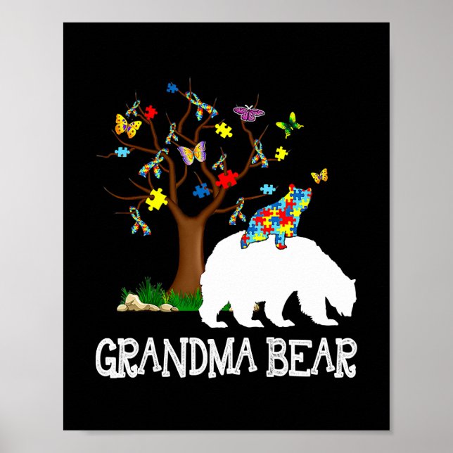 Autism Awareness Grandma Bear Support Autistic Poster (Front)