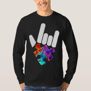 Autism Awareness Hand Rock & Roll Puzzle Pieces T-Shirt
