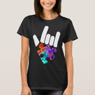 Autism Awareness Hand Rock &amp Roll Puzzle Pieces T-Shirt