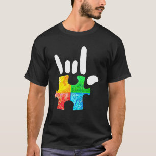 Autism Awareness Hand Rock And Roll Puzzle Pieces T-Shirt