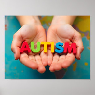 Autism Awareness Hands Holding Colourful Letters Poster