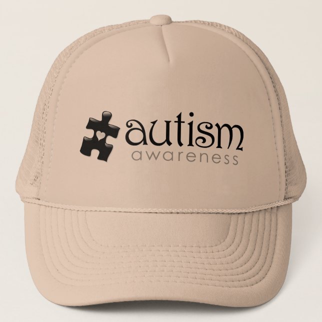 Autism Awareness Hat - Black on Tan (Front)