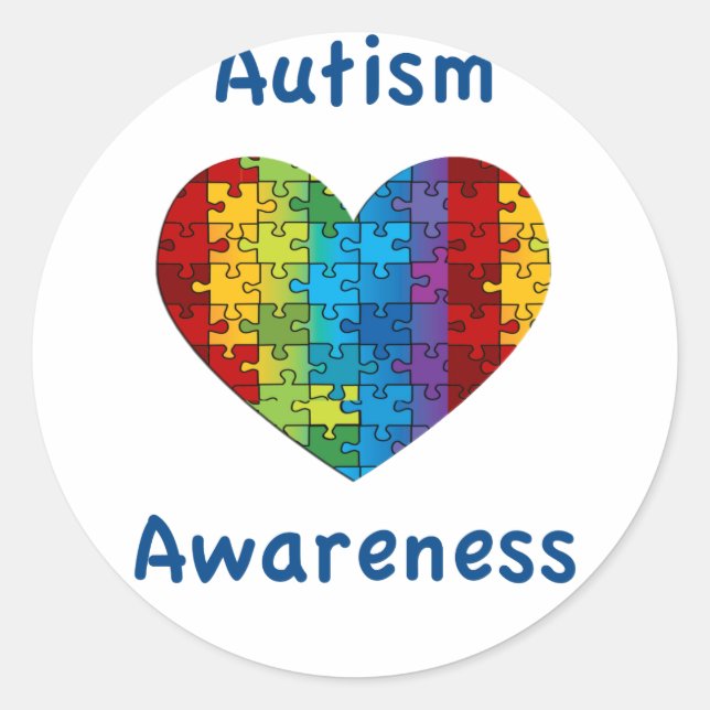Autism Awareness Heart Classic Round Sticker (Front)