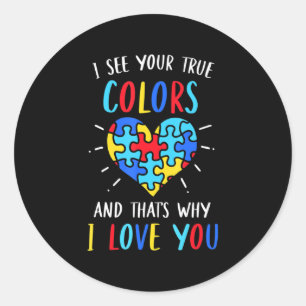 Autism Awareness Heart I See Your True Colours Puz Classic Round Sticker