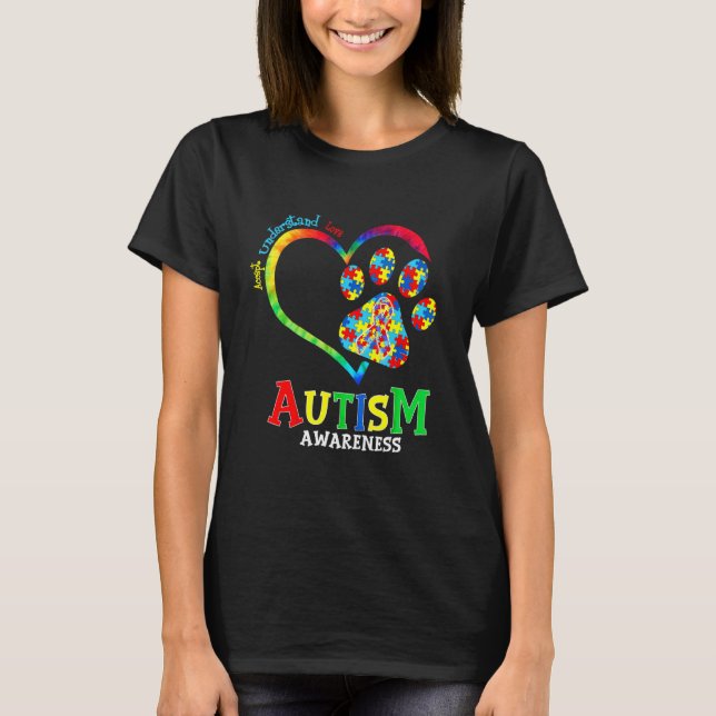 Autism Awareness Heart Paw Dog Support Autistic T-Shirt (Front)