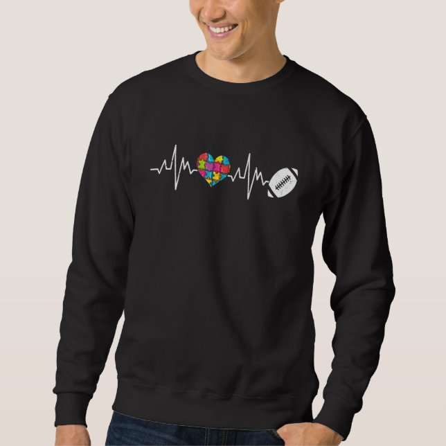 Autism Awareness Heartbeat Puzzle Football Support Sweatshirt (Front)