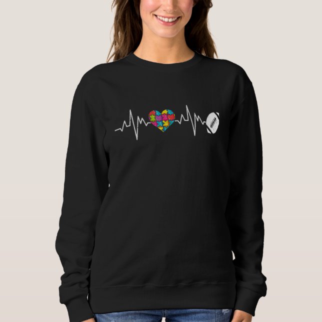 Autism Awareness Heartbeat Puzzle Football Support Sweatshirt (Front)