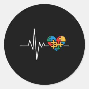 Autism Awareness Heartbeat Puzzle Heart Classic Round Sticker