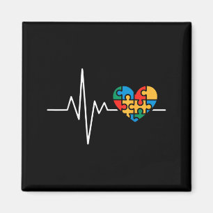 Autism Awareness Heartbeat Puzzle Heart Magnet