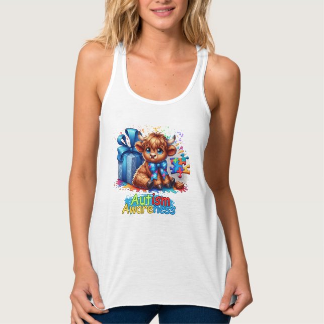 Autism Awareness Highland Cow Tank Top (Front)