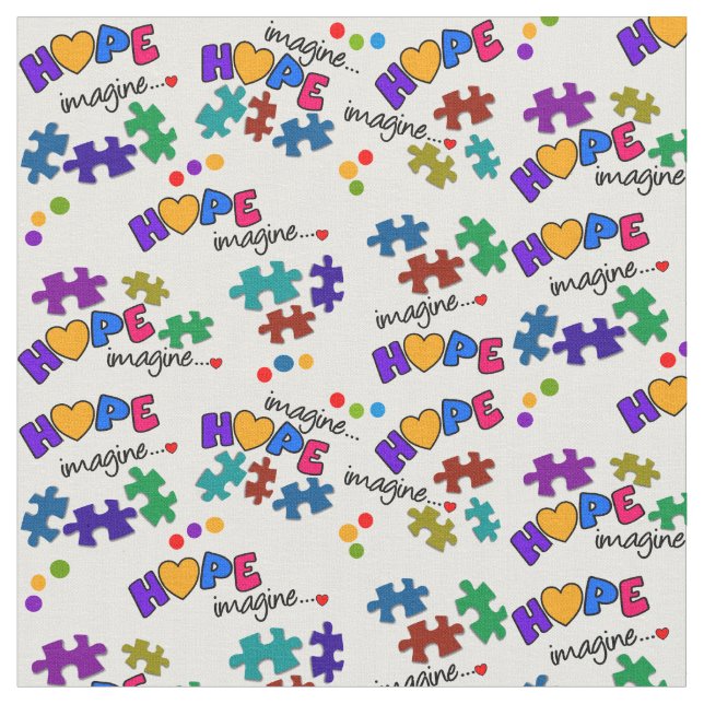 Autism Awareness Hope & Imagine Fabric (Close Up)