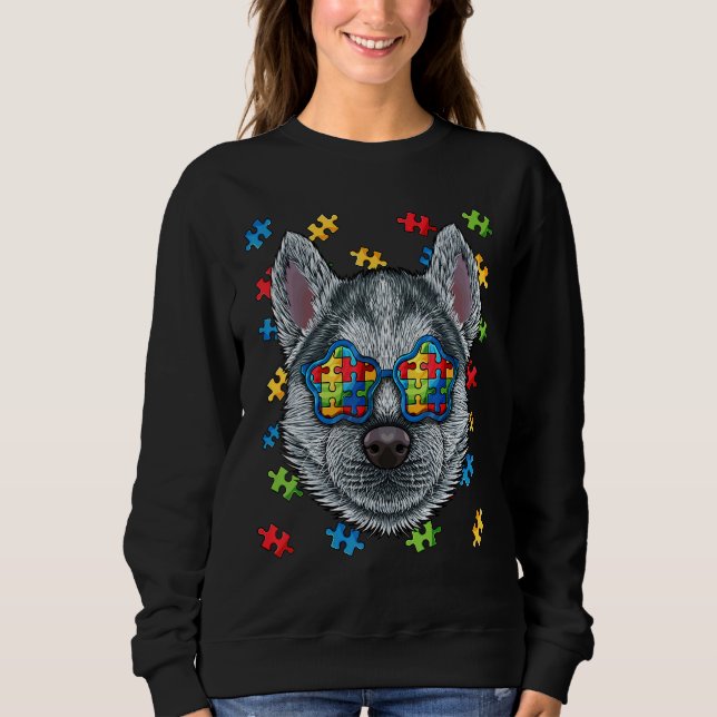 Autism Awareness Husky Puzzle Sunglasses Autistic  Sweatshirt (Front)