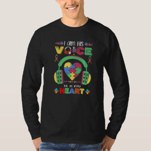 Autism Awareness I Am His Voice He Is My Heart Mum T-Shirt