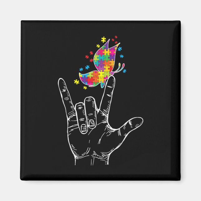 Autism Awareness I Love You ASL Hand Sign Language Magnet (Front)