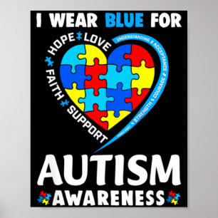 Autism Awareness I Wear Blue For Autism Awareness Poster