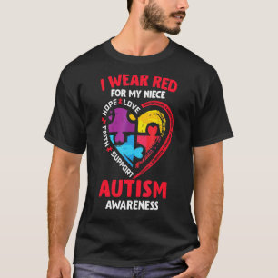 Autism Awareness I Wear Red For My Niece Puzzle Pi T-Shirt