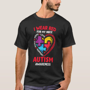 Autism Awareness I Wear Red For My Niece Puzzle Pi T-Shirt