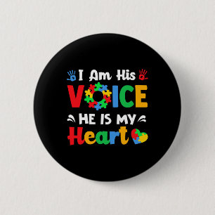 Autism Awareness I'm His Voice He Is My Heart Mum 6 Cm Round Badge