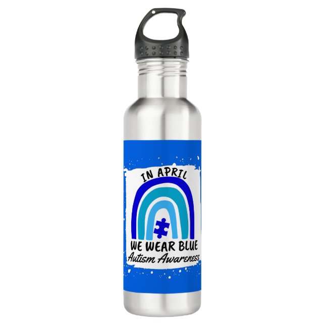 Autism Awareness In April We Wear Blue 710 Ml Water Bottle (Front)