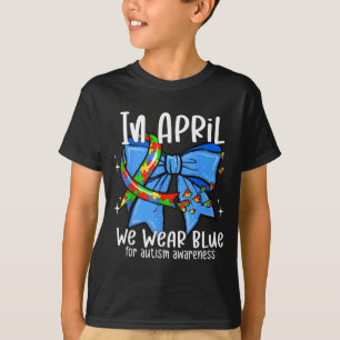Autism awareness in april wear blue ribbon puzzle T-Shirt
