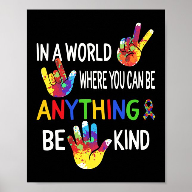 Autism Awareness In World Be Kind ASL Language Puz Poster (Front)