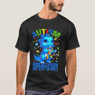 Autism Awareness Is My Superpower Kids Boys Dinosa T-Shirt