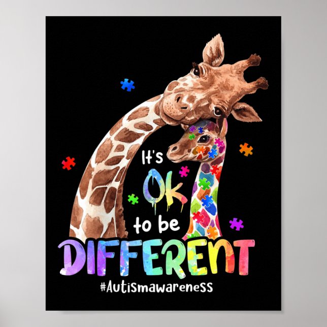 Autism Awareness Its Ok To Be Different Giraffe Wo Poster (Front)