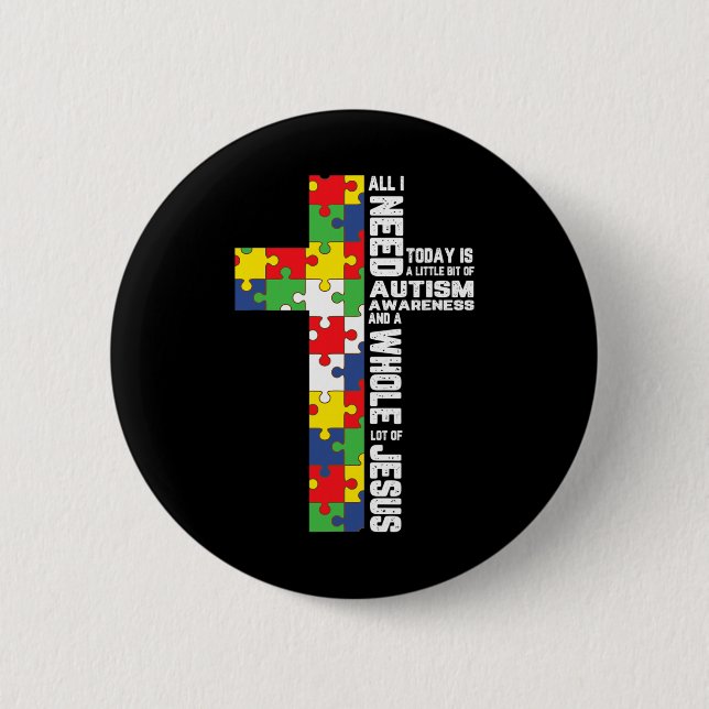 Autism Awareness Jesus Cross Puzzle Cool Christian 6 Cm Round Badge (Front)