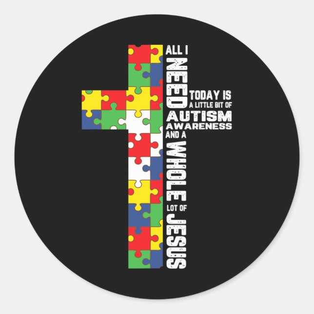 Autism Awareness Jesus Cross Puzzle Cool Christian Classic Round Sticker (Front)