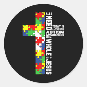 Autism Awareness Jesus Cross Puzzle Cool Christian Classic Round Sticker