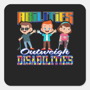 Autism Awareness Kids Abilities Outweigh Disabilit Square Sticker