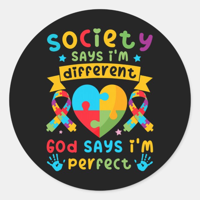 Autism Awareness Kids Boys God Says I'm Perfect  Classic Round Sticker (Front)